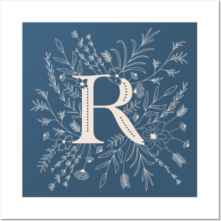 Botanical Letter R (Lake Blue) Posters and Art